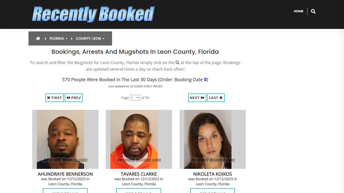 Recent bookings, Arrests, Mugshots in Leon County, Florida